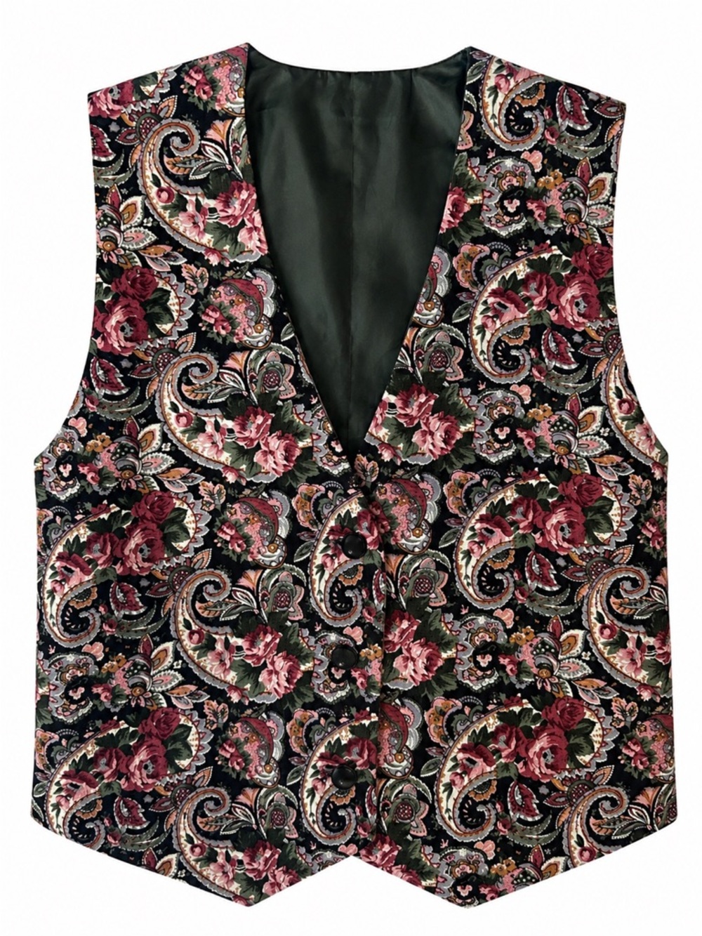 Floral Paisley Quilted Vest in Black & Pink - Picture 2 of 7